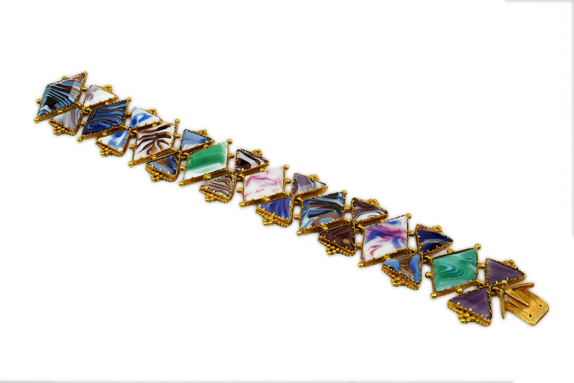 A mid 20th century gold and multi coloured Murano glass set bracelet